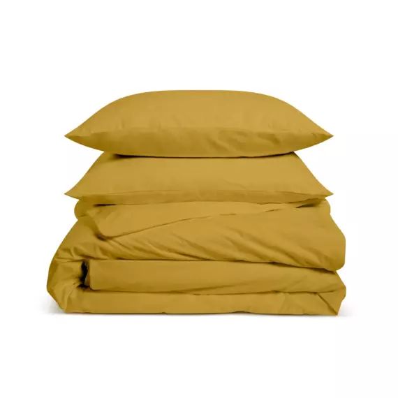 Parure de lit unie en percale de coton moutarde 240x260cm