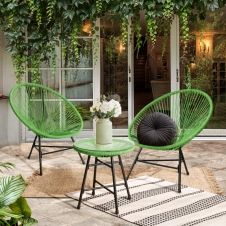Salon de jardin IZMIR table et 2 fauteuils oeuf cordage vert