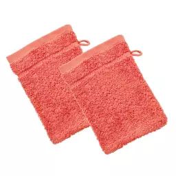 Lot de 2 gants de toilette 15×20 rose corail en coton