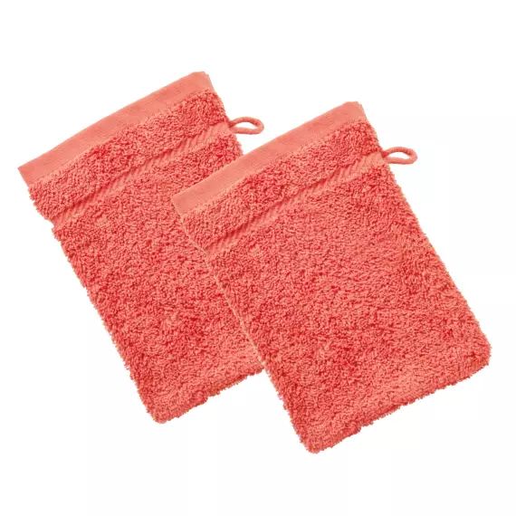 Lot de 2 gants de toilette 15×20 rose corail en coton