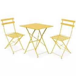 Table bistrot de jardin et 2 chaises pliantes jaune