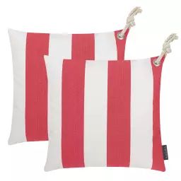 Housses de coussin rayées rouge/blanc avec corde – Lot de 2-40×40