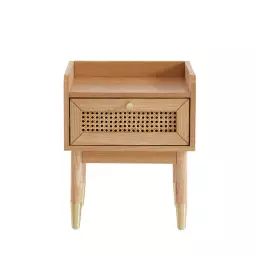 Bombong – Table de chevet 1 tiroir en bois et cannage – Couleur – Bois clair