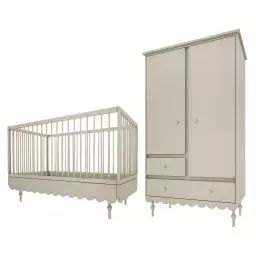 Chambre bébé : Duo – Lit évolutif 70×140 armoire 2 portes olive