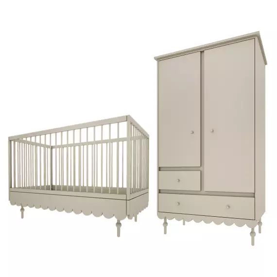 Chambre bébé : Duo – Lit évolutif 70×140 armoire 2 portes olive