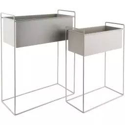 2 cache-pots rectangulaire en métal gris clair