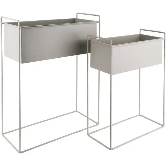 2 cache-pots rectangulaire en métal gris clair