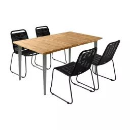 Table de jardin métal savane + 4 chaises noires