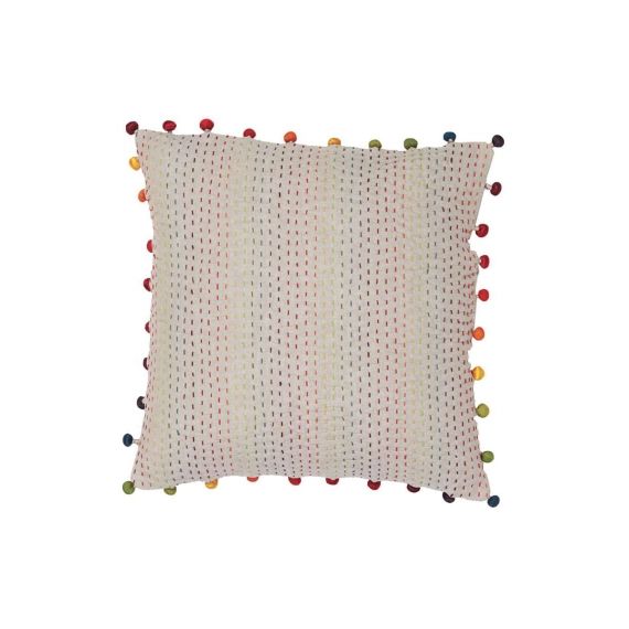 Coussin en coton avec pompons multicolores 45 x 45 cm FILEA