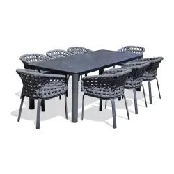 Ensemble repas de jardin 8 places en aluminium avec plateau céramique