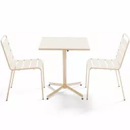 Ensemble table de jardin carrée et 2 chaises métal ivoire