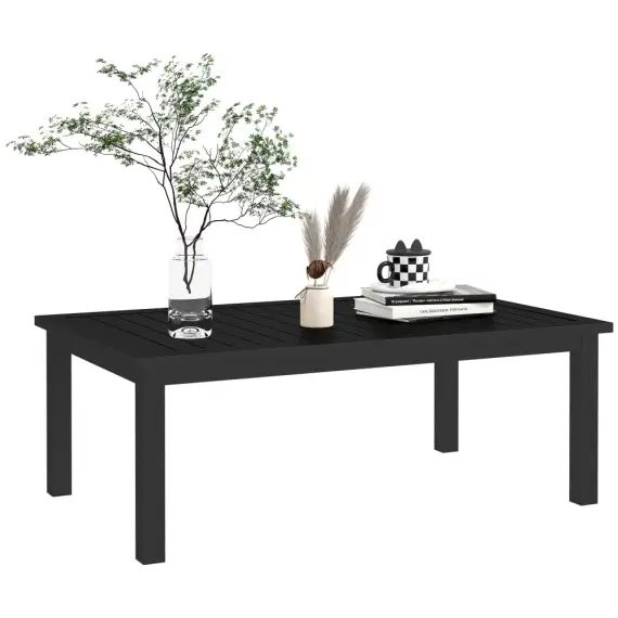 Table basse de jardin dim 100L x 60l x 37H cm plateau lattes alu noir