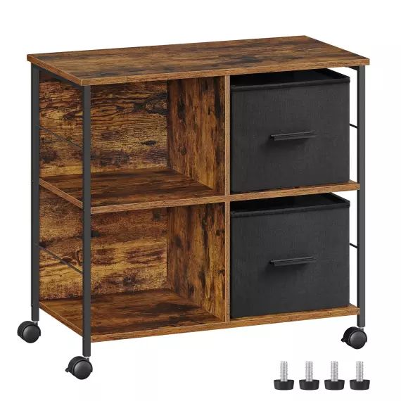 Caisson de bureau 2 paniers en tissu effet bois marron rustique