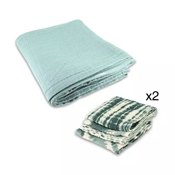 Set d’une nappe et 8 serviettes de table céladon
