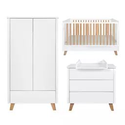 Chambre bébé : Trio – lit évolutif 70×140 commode armoire blanc