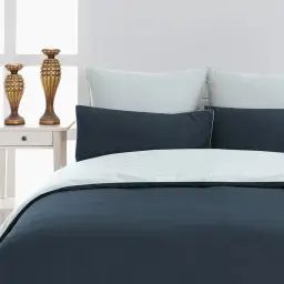 Housse de couette bicolore en percale coton indigo/nuage 200×200 cm