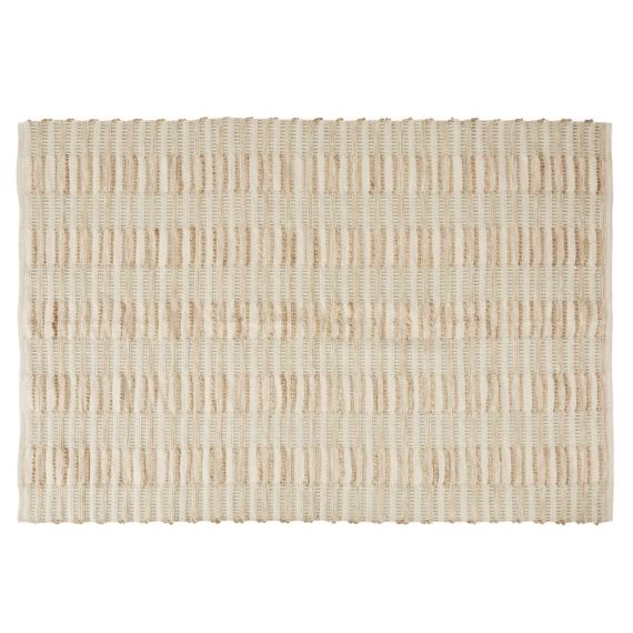 Tapis en coton recyclé et jute beiges et écrus fait main 140×200