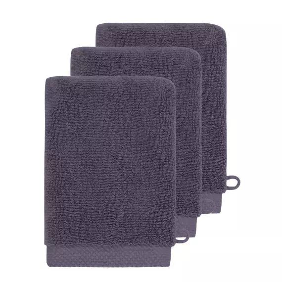 3 gants de toilette zéro twist 560gr/m²  myrtille 16×22 cm