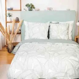 Parure de lit esprit nature coton blanc perle 220 x 240