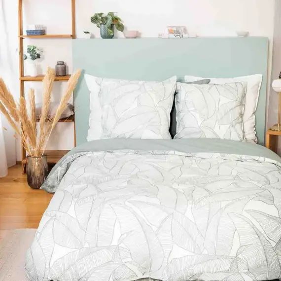Parure de lit esprit nature coton blanc perle 220 x 240