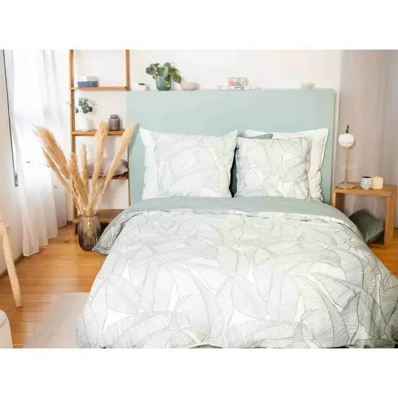 Parure de lit esprit nature coton blanc perle 220 x 240