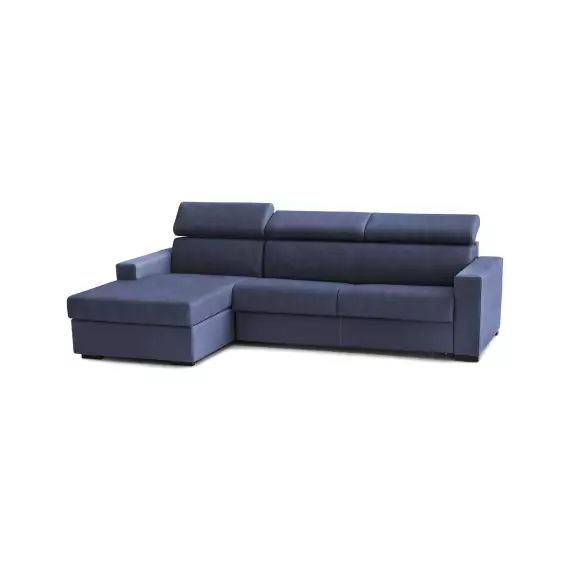 Canapé d’angle fixe 3 places en tissu bleu