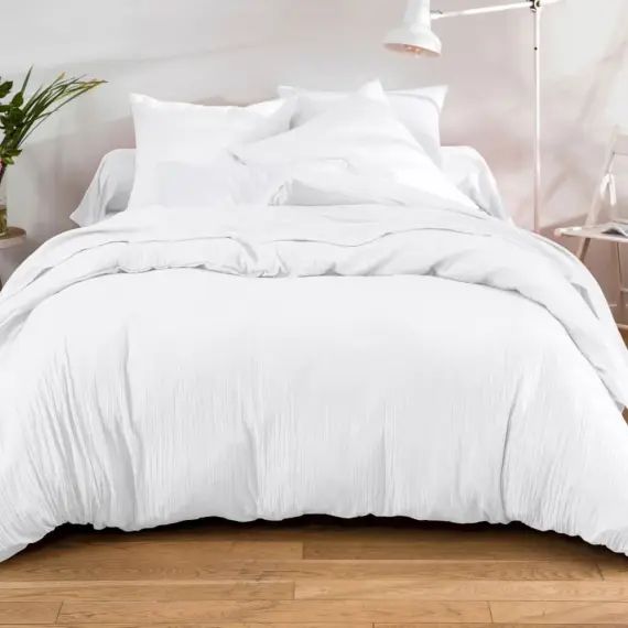 Taie d&rsquo;oreiller rectangulaire 50×70 en gaze de coton blanc