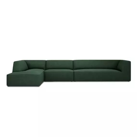 Canapé d’angle gauche 5 places en tissu structurel vert