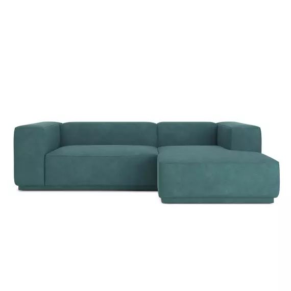 Canapé d’angle en tissu 5 places bleu paon