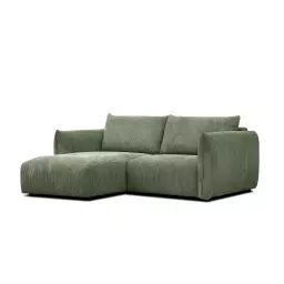 Canapé d’angle gauche 3 places tissu vert