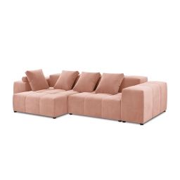 Canapé d’angle 4 places en velours rose