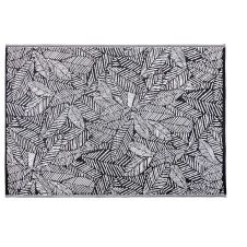 Tapis d’extérieur noir imprimé feuilles blanches 180×270