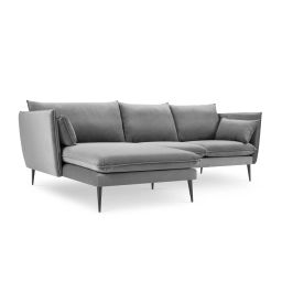 Canapé d’angle 4 places en velours gris clair