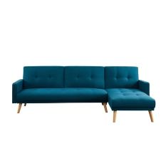 Canapé d’angle convertible en tissu 3 places  bleu paon