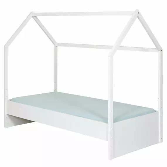 Pack lit cabane avec matelas effet bois blanc 90×190 cm