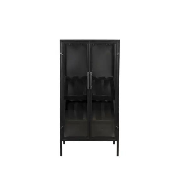 Meuble bar en fer noir et vitrine en verre trempé