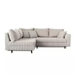 Canapé d’angle gauche 4 places en velours côtelé gris clair