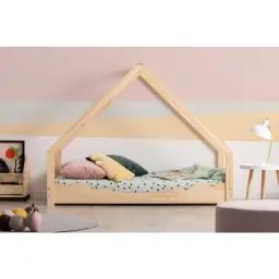 Lit cabane 90×200 sommier inclus naturel
