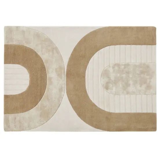 Tapis tufté à la main beige, blanc et marron motifs arches 160×230