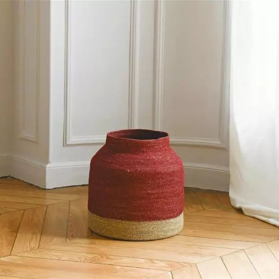 Panier en jonc de mer naturel et cerise Bayadère