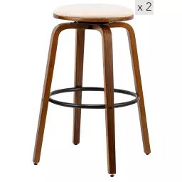 Lot de 2 tabourets de bar en frêne et velours beige