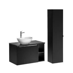 Ensemble meuble simple vasque 80cm et colonne stratifiés et mdf noir