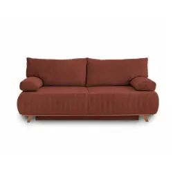 Canapé droit convertible 3 places velours côtelé terracotta