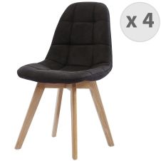 Chaise scandinave microfibre vintage marron foncé pieds chêne (x4)
