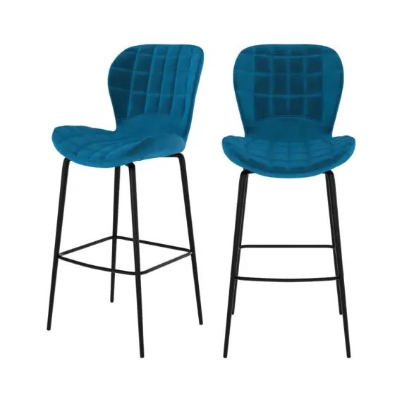 Chaise de bar 75 cm en velours bleu (lot de 2)