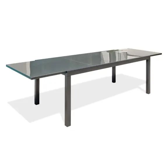 Table de jardin 12 places en aluminium anthracite et plateau verre