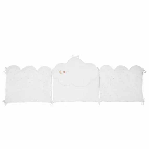 Tour de lit bébé réversible nuage blanc en coton biologique avec broderies dorées 68×180 cm