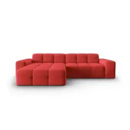 Canapé d’angle gauche 4 places en tissu velours rouge