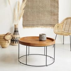 Table basse ronde en bois de teck et métal