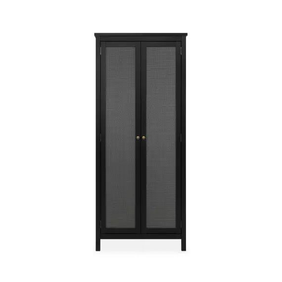Armoire 2 portes noir et effet bois et métal – L80 x H187 cm